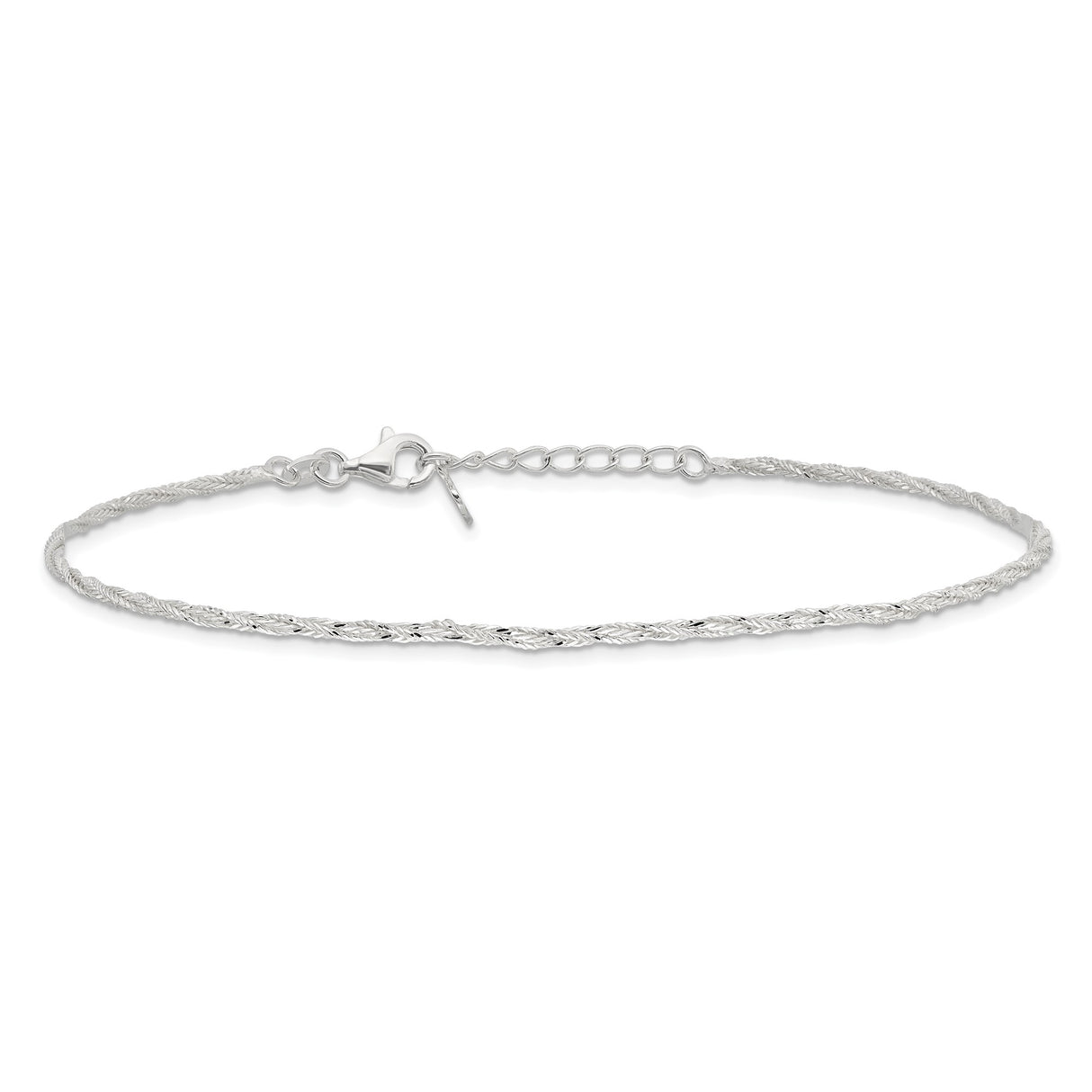 925 White Gold 2 mm Polished Chain Anklet, Solid alternate angle