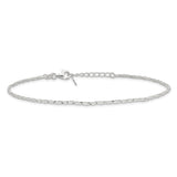 925 White Gold 2 mm Polished Chain Anklet, Solid alternate angle