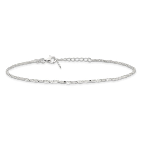 925 White Gold 2 mm Polished Chain Anklet, Solid alternate angle