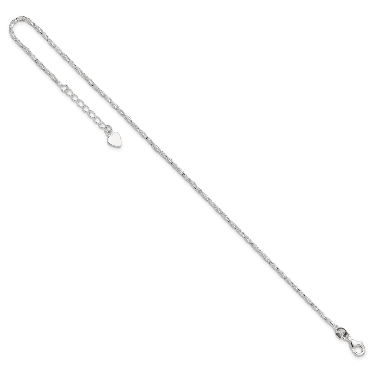 925 White Gold 2 mm Polished Chain Anklet, Solid detail view