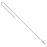 925 White Gold 2 mm Polished Chain Anklet, Solid detail view