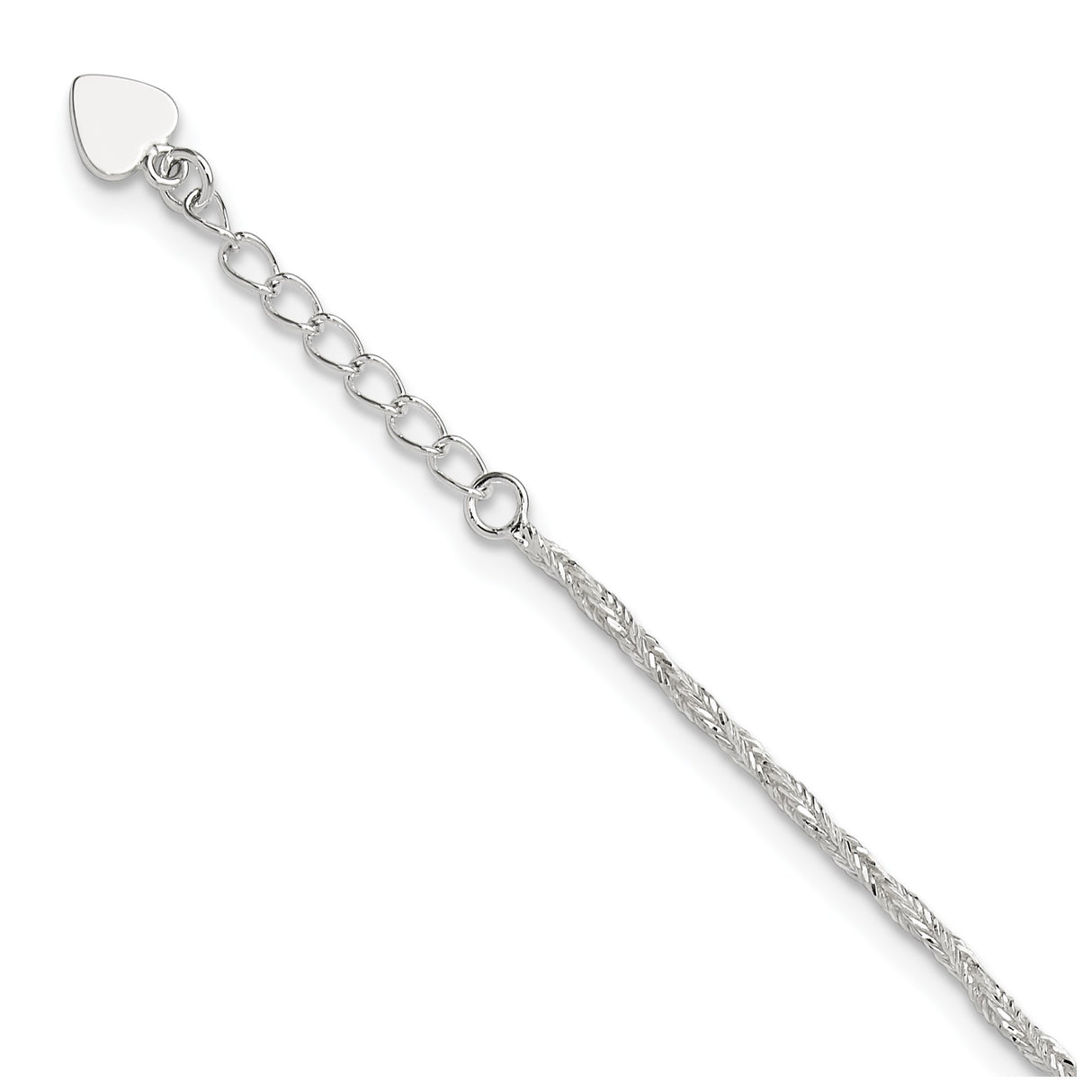 925 White Gold 2 mm Polished Chain Anklet, Solid detail view