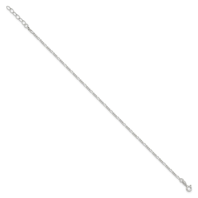 925 White Gold 2 mm Figaro Chain Anklet, Polished
