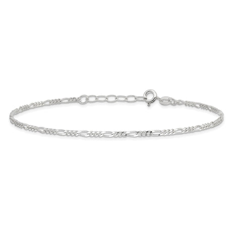 925 White Gold 2 mm Figaro Chain Anklet, Polished alternate angle