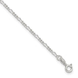 925 White Gold 2 mm Figaro Chain Anklet, Polished detail view