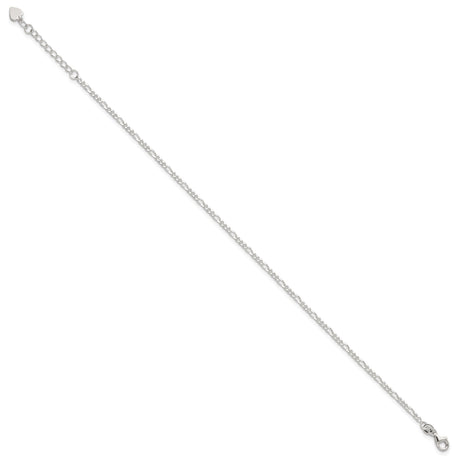 925 White Gold 6 mm Figaro Chain Anklet, Polished