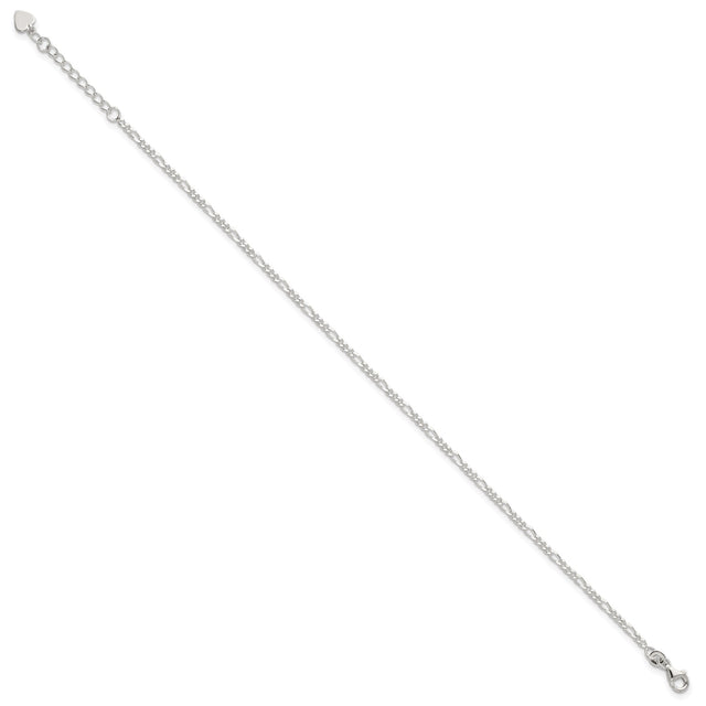 925 White Gold 6 mm Figaro Chain Anklet, Polished