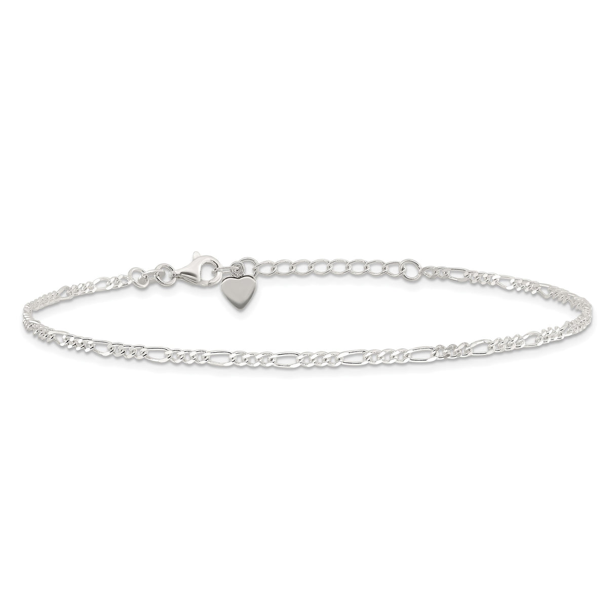 925 White Gold 6 mm Figaro Chain Anklet, Polished alternate angle