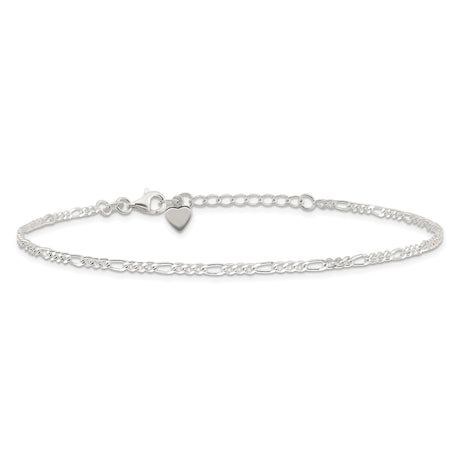 925 White Gold 6 mm Figaro Chain Anklet, Polished alternate angle