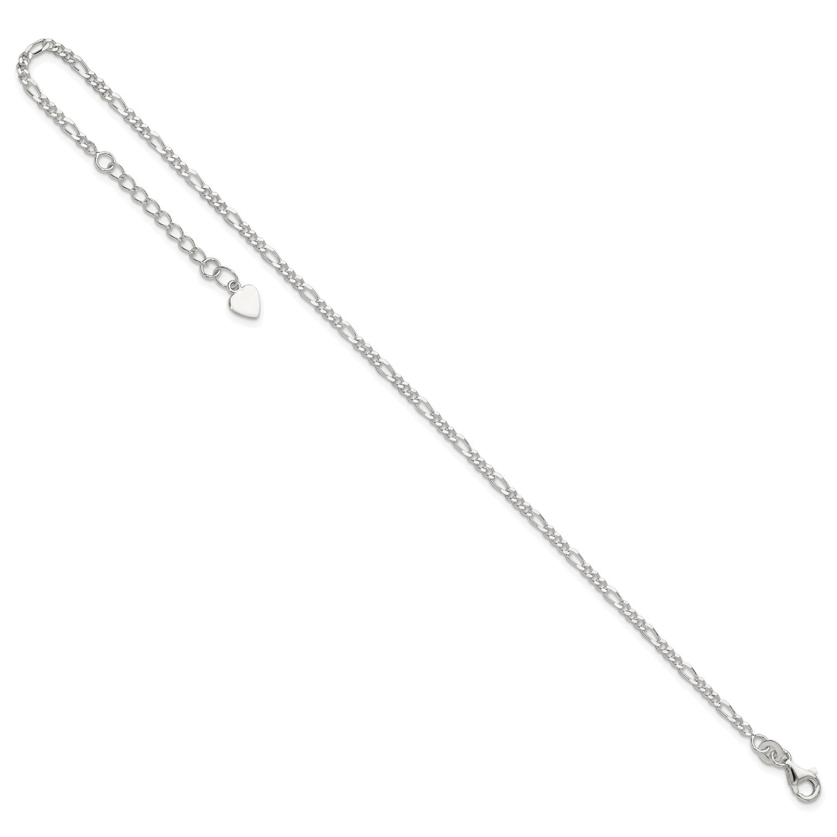 925 White Gold 6 mm Figaro Chain Anklet, Polished detail view