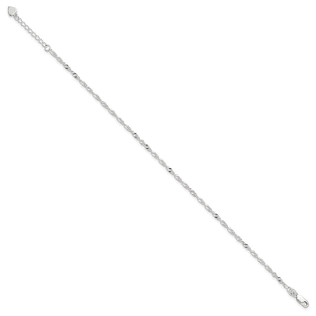 925 White Gold 3 mm Polished Chain Anklet, Solid