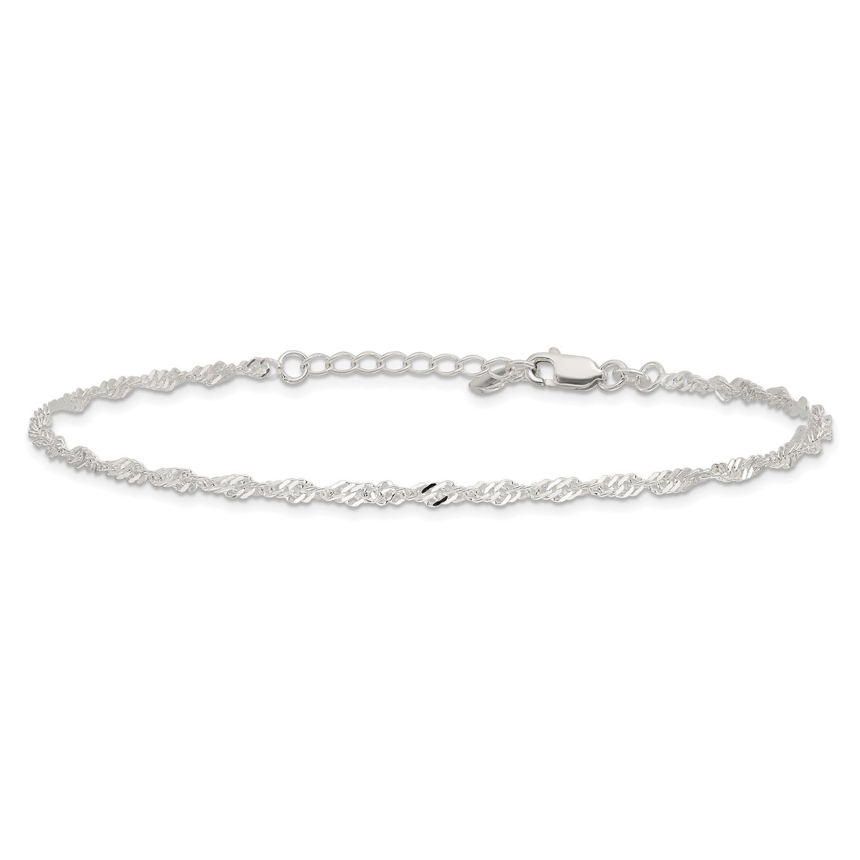 925 White Gold 3 mm Polished Chain Anklet, Solid alternate angle