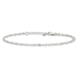 925 White Gold 3 mm Polished Chain Anklet, Solid alternate angle