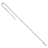 925 White Gold 3 mm Polished Chain Anklet, Solid detail view