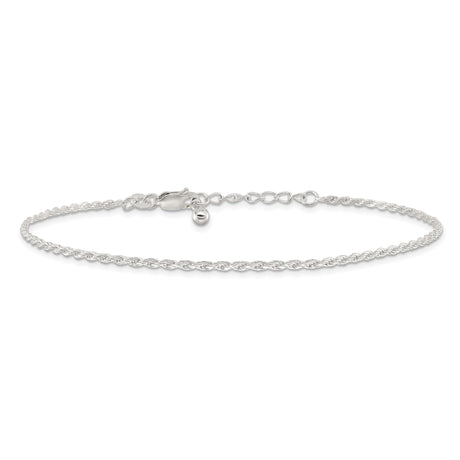 925 White Gold 2 mm Rope Chain Anklet, Polished alternate angle