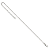 925 White Gold 2 mm Rope Chain Anklet, Polished detail view