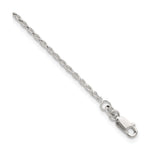 925 White Gold 2 mm Rope Chain Anklet, Polished detail view