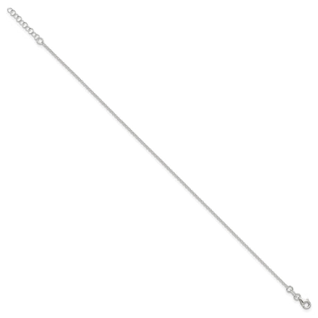 925 White Gold 1.5 mm Polished Chain Anklet, Solid