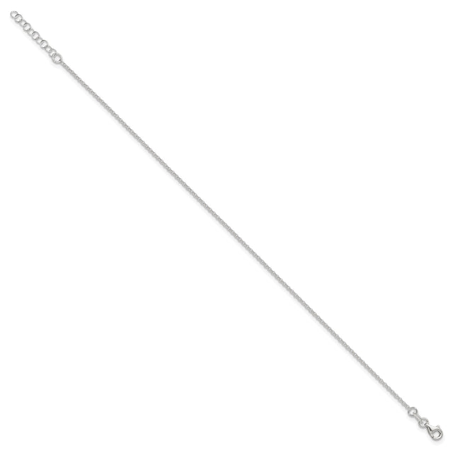 925 White Gold 1.5 mm Polished Chain Anklet, Solid