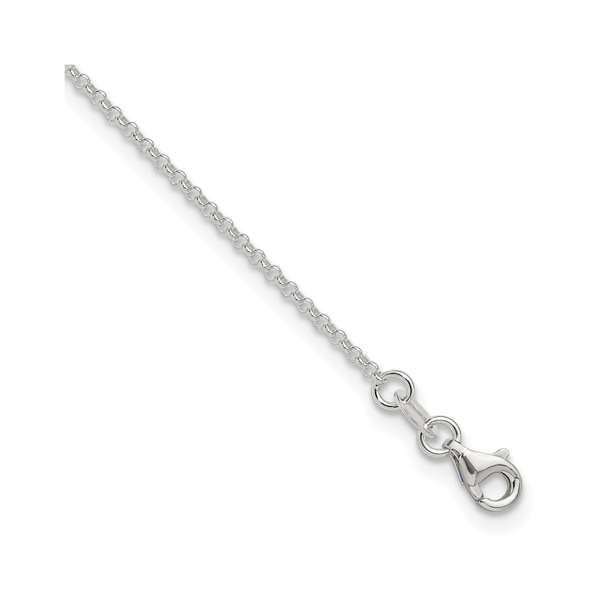 925 White Gold 1.5 mm Polished Chain Anklet, Solid detail view