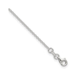 925 White Gold 1.5 mm Polished Chain Anklet, Solid detail view