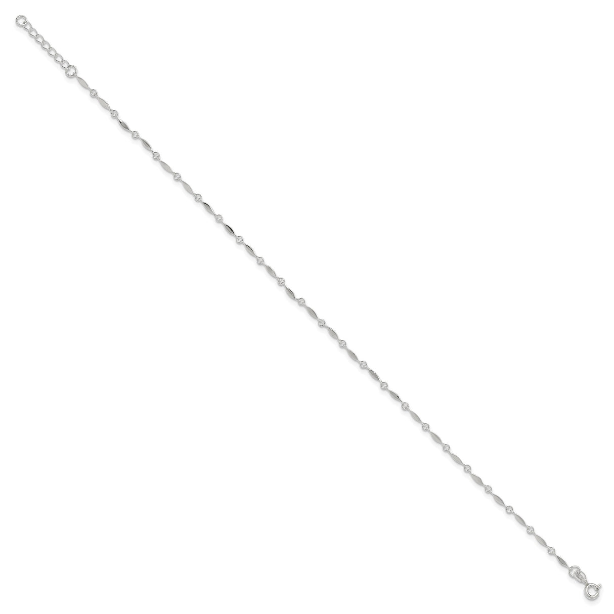 925 White Gold 2 mm Polished Chain Anklet, Solid