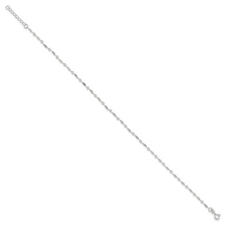 925 White Gold 2 mm Polished Chain Anklet, Solid