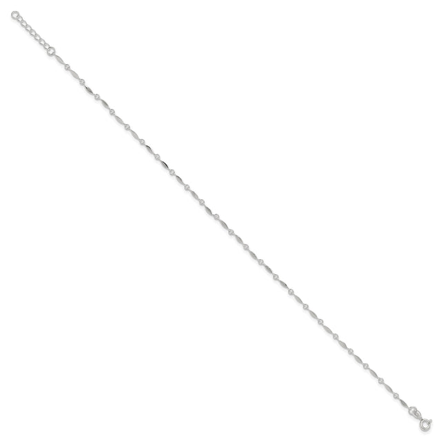 925 White Gold 2 mm Polished Chain Anklet, Solid