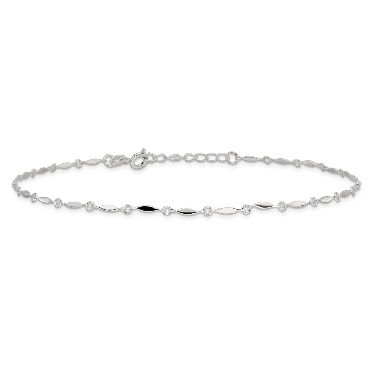 925 White Gold 2 mm Polished Chain Anklet, Solid alternate angle