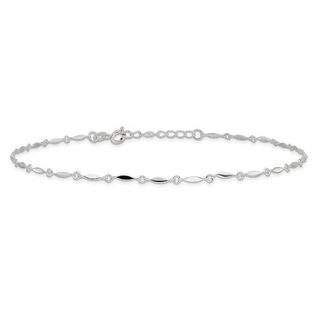 925 White Gold 2 mm Polished Chain Anklet, Solid alternate angle