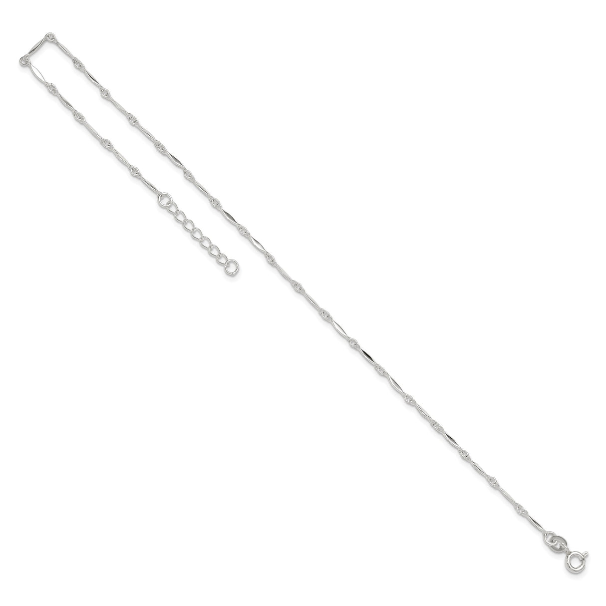 925 White Gold 2 mm Polished Chain Anklet, Solid detail view