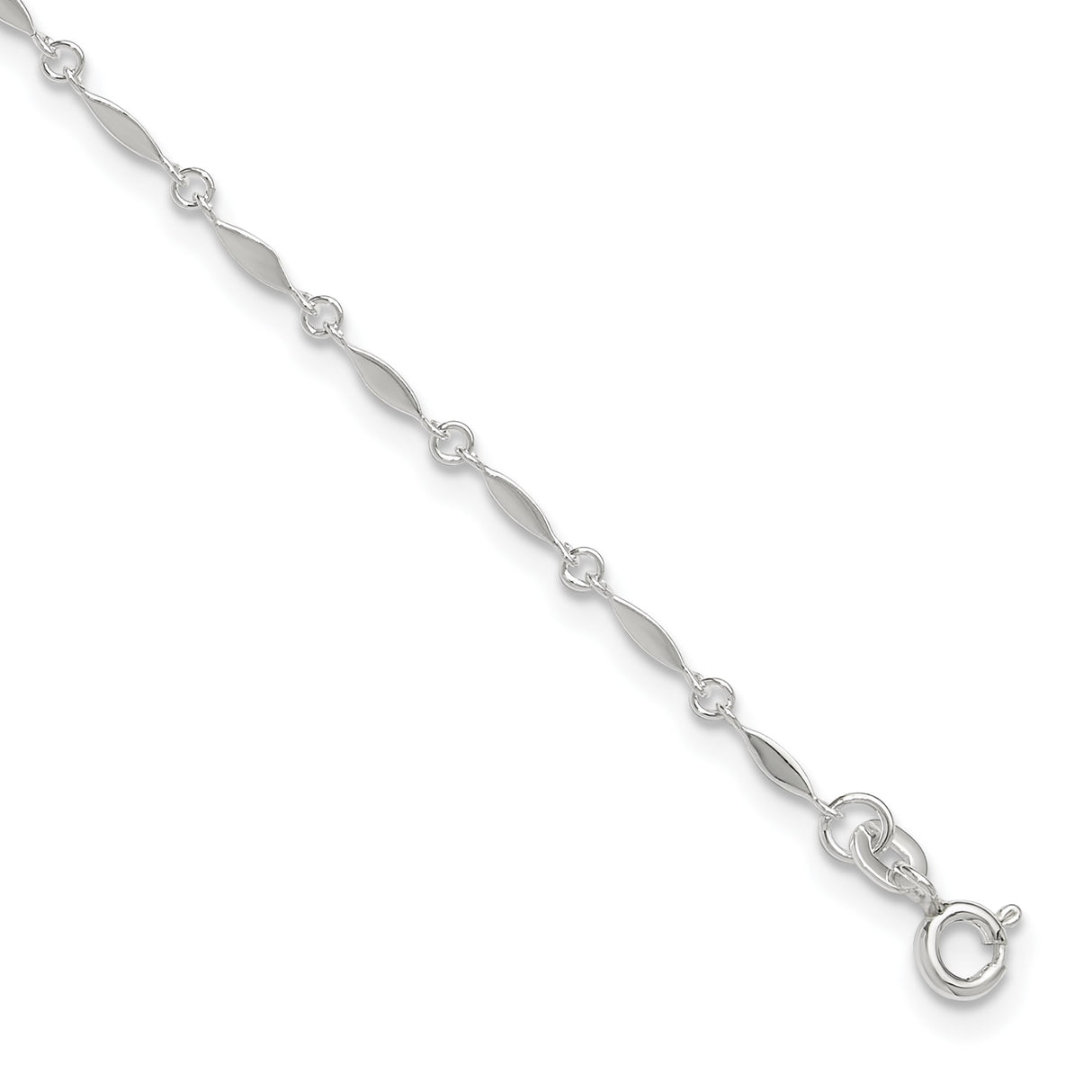 925 White Gold 2 mm Polished Chain Anklet, Solid detail view