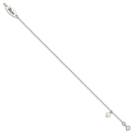 Polished Synthetic Pearl Dangle HOPE Bracelet Charm Pendant in Real 925 Sterling Silver