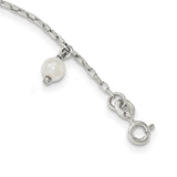 Polished Synthetic Pearl Dangle HOPE Bracelet Charm Pendant in Real 925 Sterling Silver