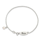 Polished Synthetic Pearl Dangle HOPE Bracelet Charm Pendant in Real 925 Sterling Silver