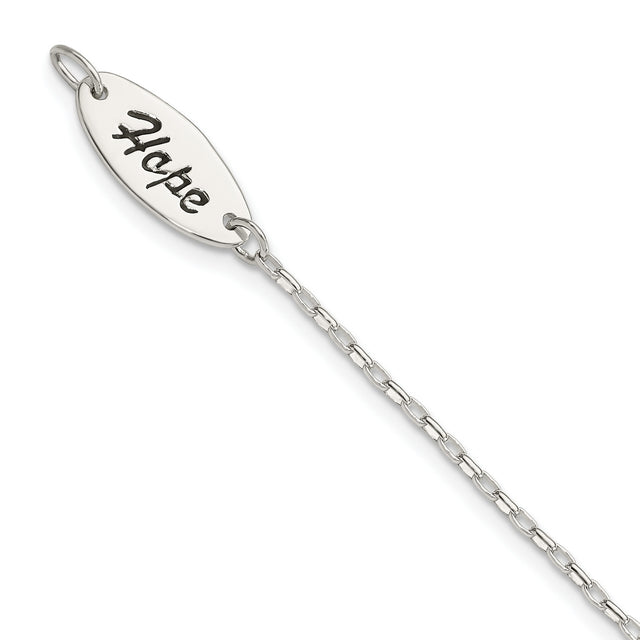 Polished Synthetic Pearl Dangle HOPE Bracelet Charm Pendant in Real 925 Sterling Silver