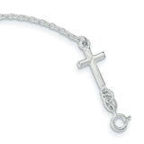 Sterling Silver Cross Pendant with Black Enamel Script Tag, Unisex Spiritual Jewelry