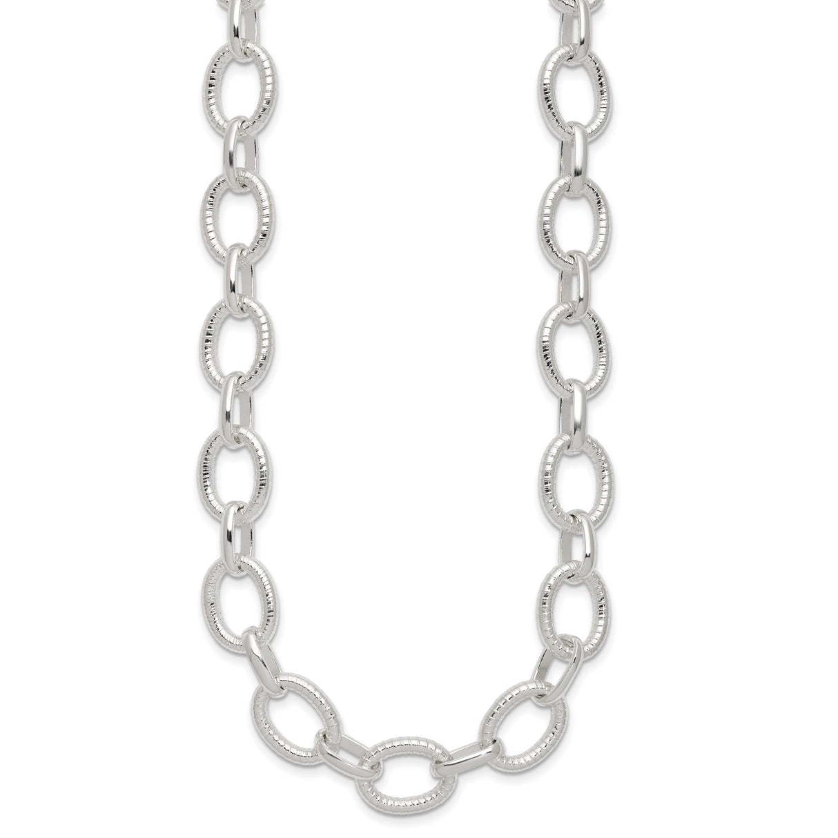 925 White Gold 13 mm Polished Chain Necklace, Solid