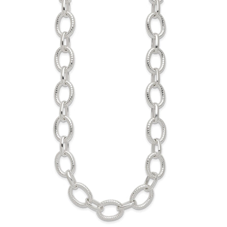 925 White Gold 13 mm Polished Chain Necklace, Solid