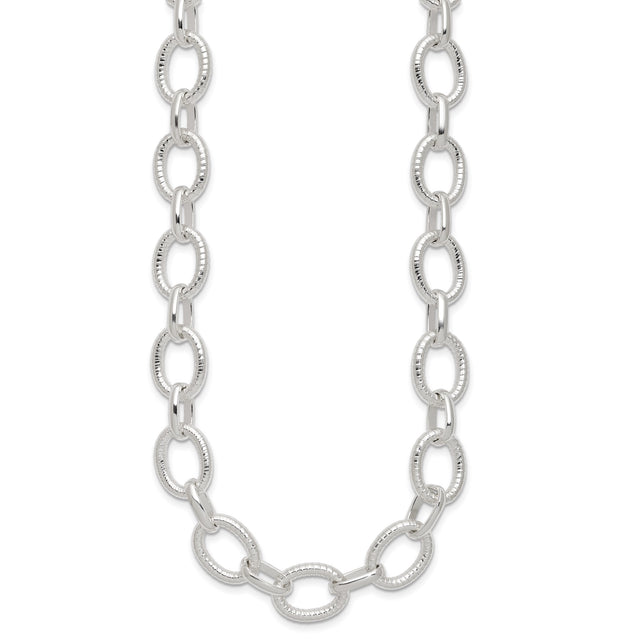 925 White Gold 13 mm Polished Chain Necklace, Solid