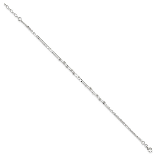 925 White Gold 0.8 mm Polished Chain Anklet