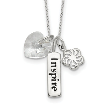 Enameled Swarovski Inspire Heart Necklace Charm Pendant in Real 925 Sterling Silver