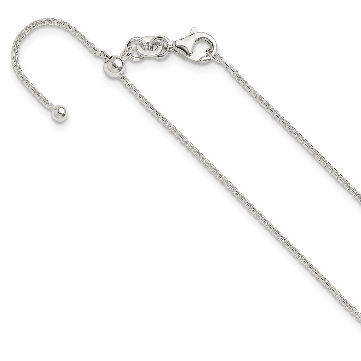 925 White Gold 1.5 mm Polished Chain Necklace detail view