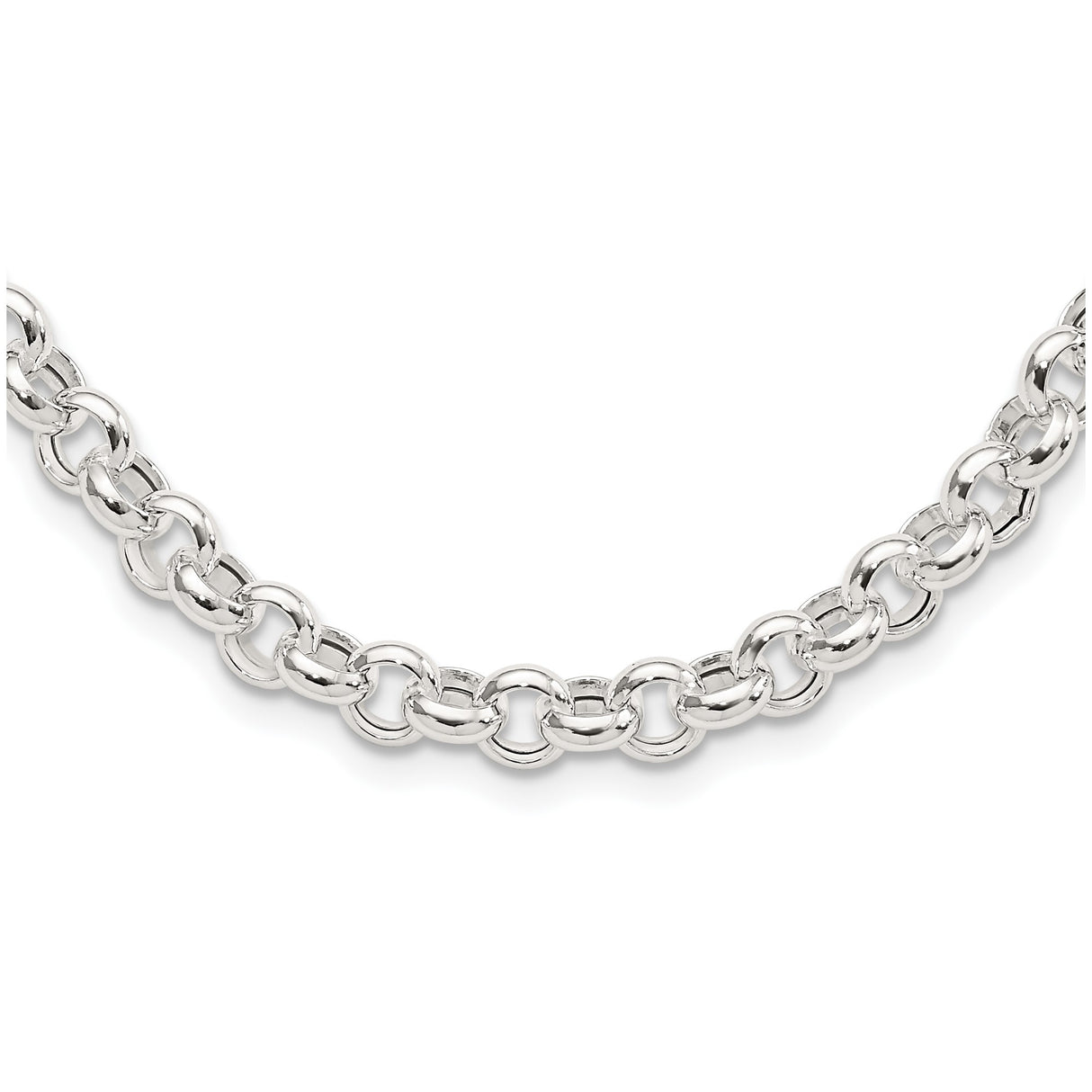 925 White Gold 6.75 mm Polished Chain Necklace, Solid alternate angle