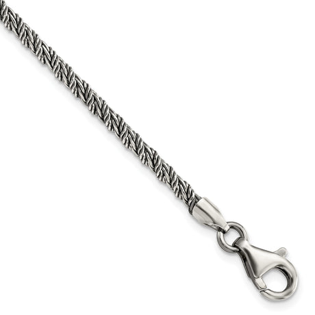 925 White Gold 3 mm Rope Chain Bracelet shown for scale