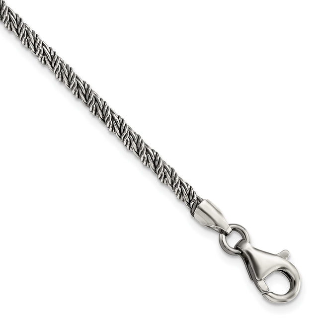 925 White Gold 3 mm Rope Chain Bracelet shown for scale