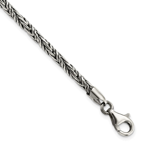 925 White Gold 3.55 mm Rope Chain Bracelet shown for scale