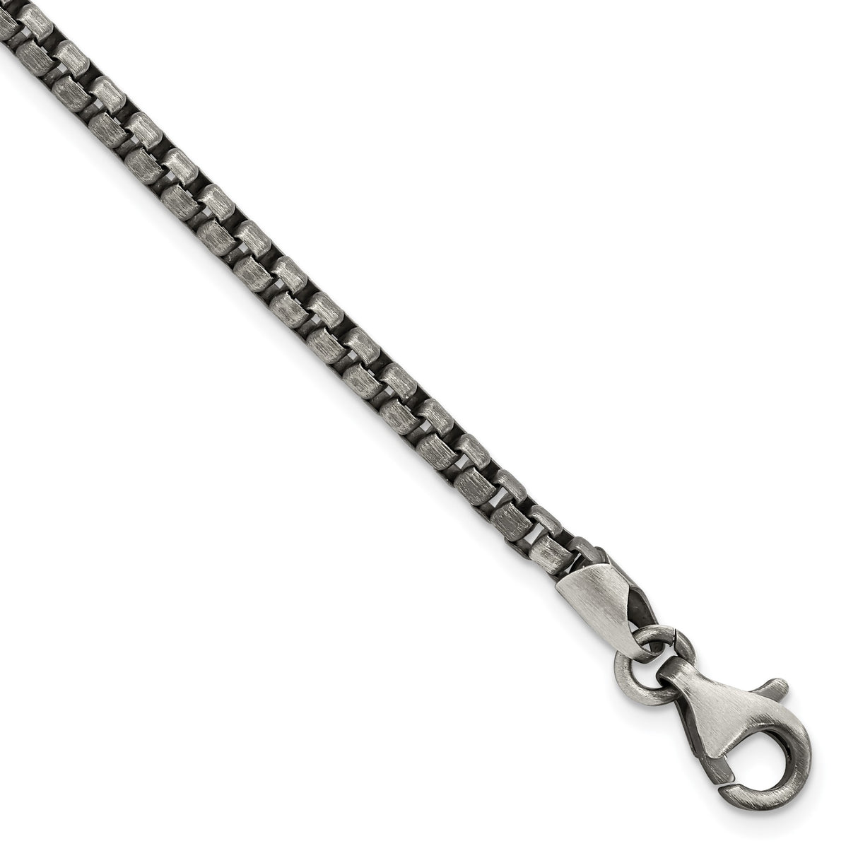 925 White Gold 3.36 mm Box Chain Bracelet shown for scale