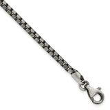 925 White Gold 3.36 mm Box Chain Bracelet shown for scale