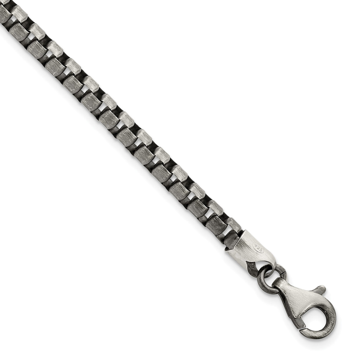 925 White Gold 4.11 mm Box Chain Bracelet shown for scale